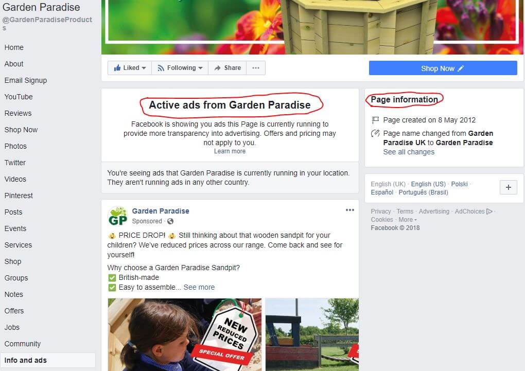 Screen shot of Facebook | Pearce Marketing, East Sussex 
