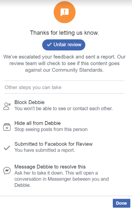 Screenshot about how to manage bad reviews on Facebook