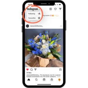 Instagram feed showing following and favourites dropdown - Pearce Marketing 