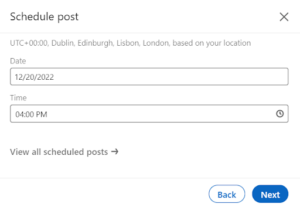 LinkedIn schedueling a post popup - Pearce Marketing