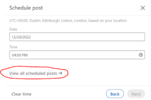 LinkedIn scheduling a post popup - Pearce Marketing