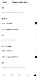 Instagram Threads settings screen - Pearce Marketing